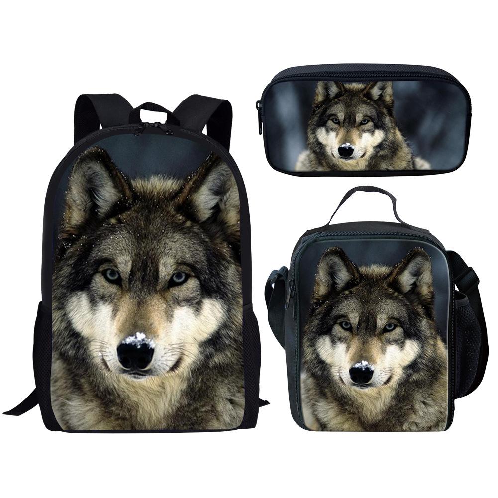 Luxe Nouveauté Particulier Cool Cheval Husky Tigre Impression 3D 3pcs/Ensemble élève Sacs d'école Ordinateur portable Sac à dos de jour Sac à dos Sac à lunch Trousse