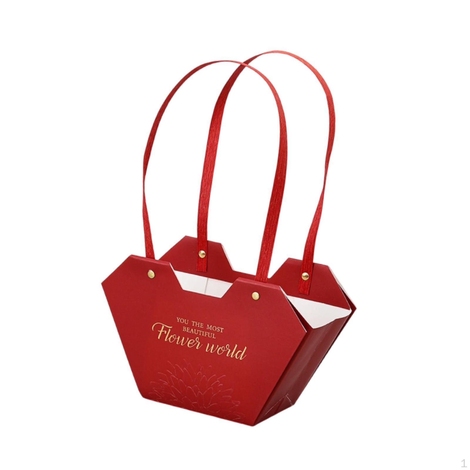 

Floral Design Paper Gift Box, Flower Storage Bag, Portable Bag for Parties, Weddings, темно-червоний колір