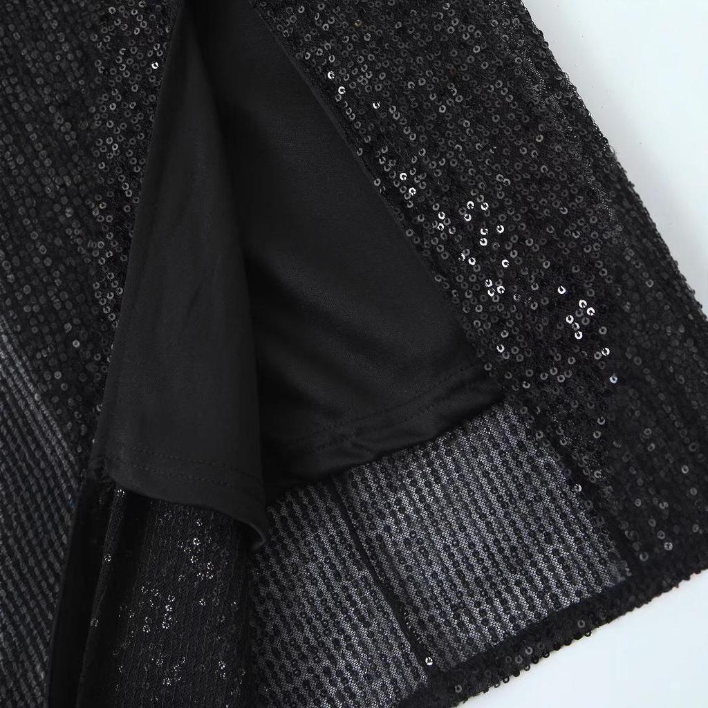 Winter 2024 Women's European & American Style Slim Sequin Midi Skirt