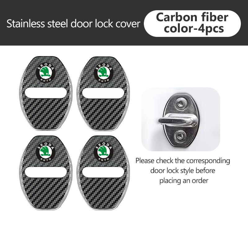 AAAJF1 4Pcs Car Door Lock Covers Auto Decorative Accessories For Skoda Kodiaq Fabia Kamiq Karoq Octavia 2 3 Rapid Scala