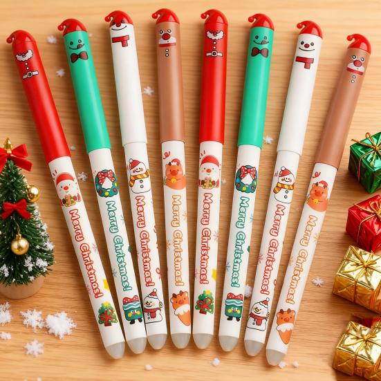 4Pcs Christmas Erasable Pens Santa Snowman Reindeer Patterns Gel Pens 0.5mm Refillable Writing Pens School Office Supplies