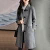Casaco de Lã Preto Feminino Estilo Coreano Médio Longo Reto Elegante Inverno Gabardine Outerwear de Alta Qualidade