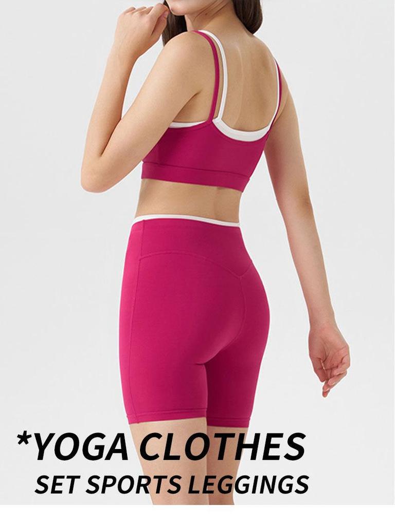 Damen Color-Block Yoga-Set: Dreiviertelhosen & BH mit dünnen Trägern