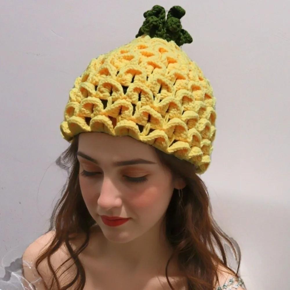 Warm Strawberry Pullover Cap Soft Skiing Hat Novelty Knitted Fruit Hat  Winter Head Accessory