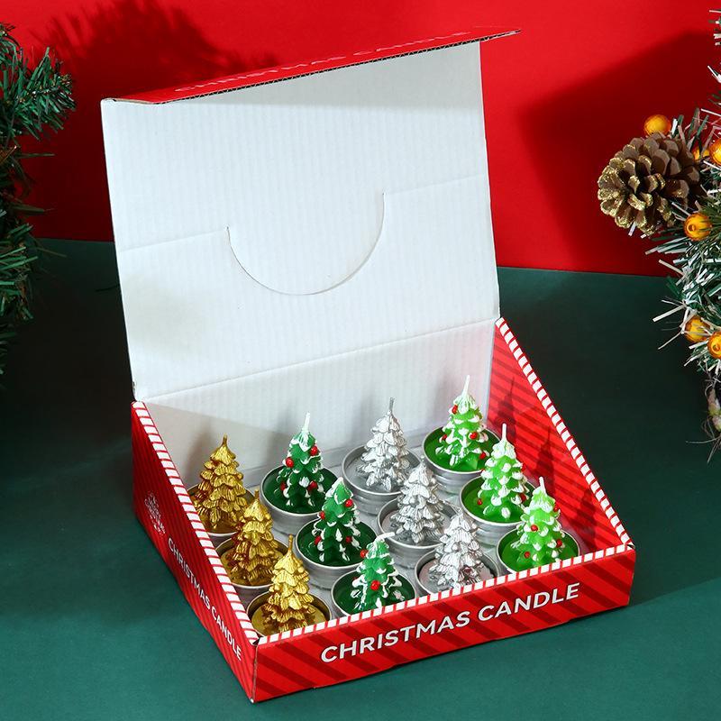 12Pcs Set Christmas Candles, Santa Claus, Tree, Snowman, Carnival, Romantic Ornaments, Candlelight Dinner, Christmas Painted