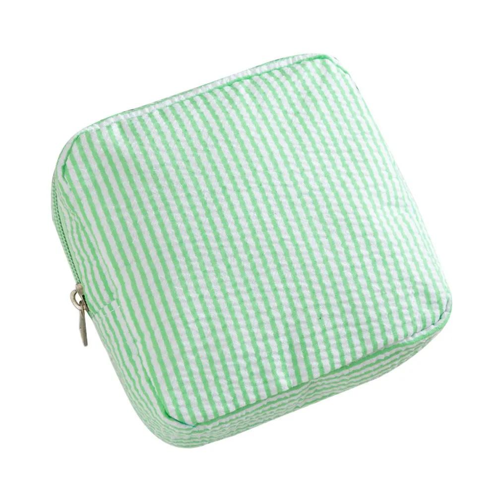 High Quality Durable Seersucker Sanitary Napkin Pouch Striped Pattern Multi-functional Mini Makeup Bag Cosmetic Bag Women