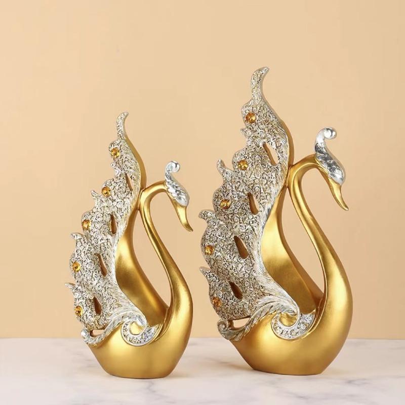1PAIR Couple Swan Home Living Room Wine Cabinet Ornament Chinese Light Luxury Entrepreneurship Office Resin Crafts