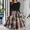 Women's Fashion Round Neck Slim-Fit Christmas Print Long-Sleeved Dress