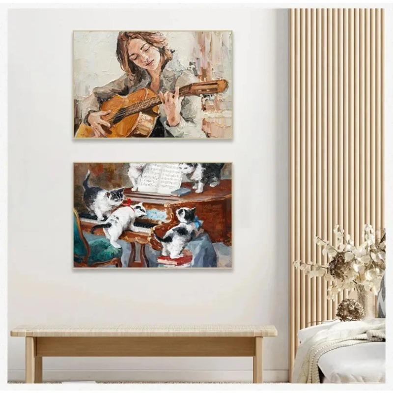 Abstrakte Vintage Musikposter Öl Jazz Saxophon Violine Gitarre Klavier Poster Leinwanddruck Wandkunst Poster Wohnzimmerdekor