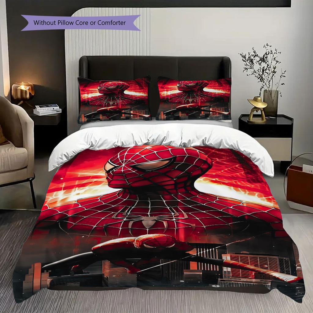 Super soft three-piece bedding set with a cool Spider-Man pattern  (1*Duvet Cover + 2*Pillowcase, Without Core)