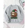 Girls' Cute Sloth Christmas Sweatshirt with SLOTHMAS Lettering & Sloth Santa Hat Print - Cozy Grey Round Neck Pullover
