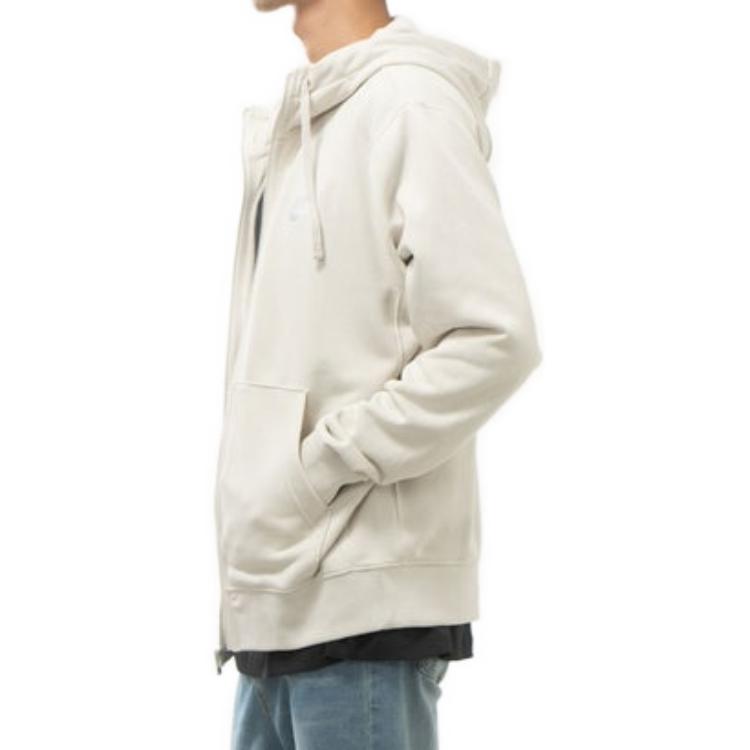 Nike Solid Color Hooded Zip-Up Long Sleeve Sweatshirt Men tops White BV2649-072