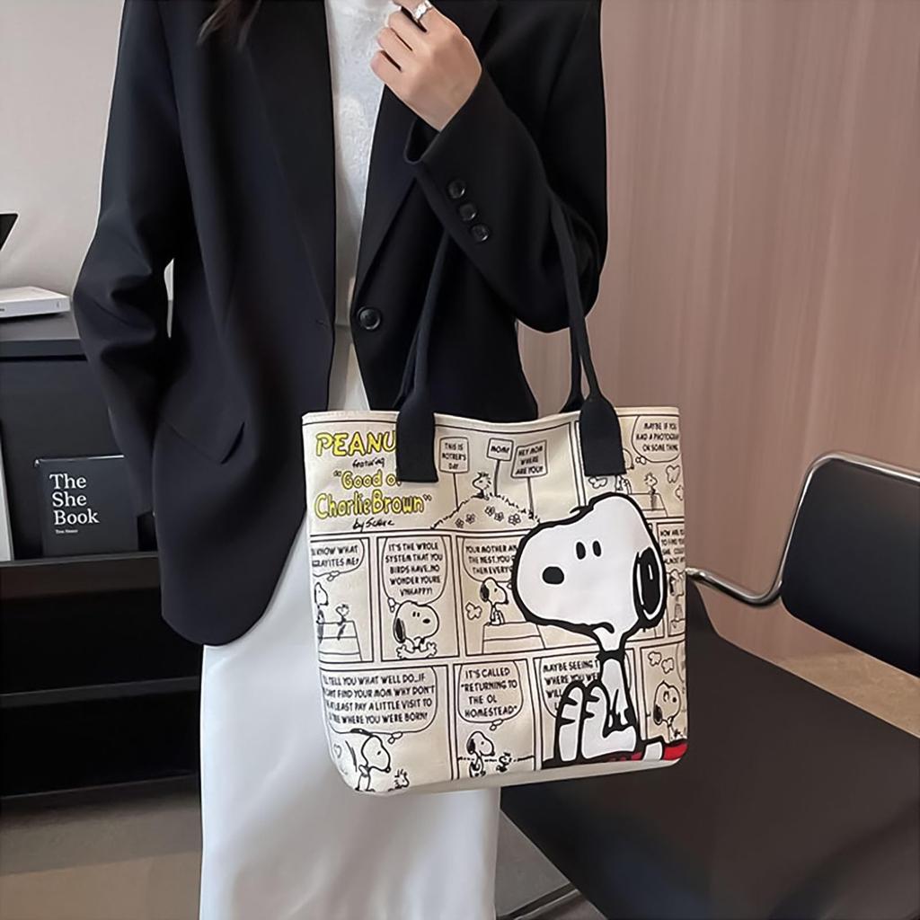 [hgTUP] Snoopy Tote Bag, Canvas Tote Bag, Large Capacity, Snoopy Shoulder Bag, Canvas Tote Bag with Zipper and Interior Pocket, Eco Bag, Meeting Bag,