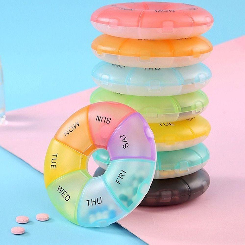 7 Fächer Sieben Tage Pillendose Rundes Pillenfach Tragbarer Tablettenbehälter für Zuhause und Reise