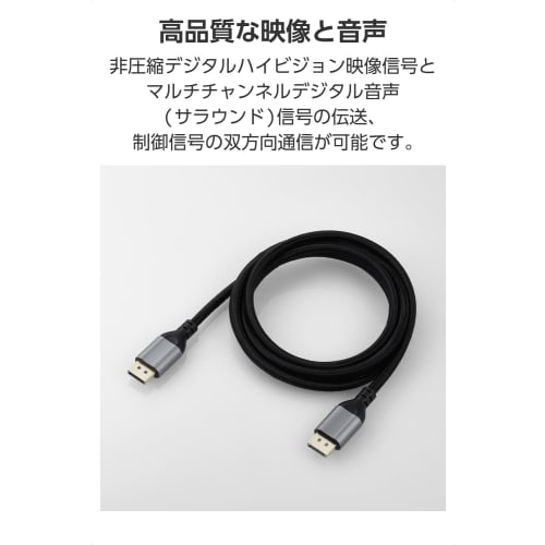 ELECOM Displayport Cable 1.2 Standard 2m 4K@60Hz DP to DP Nylon Mesh Heavy Duty Transmits Audio Signals 21.6Gbps High Speed ??Computer/Display/Project