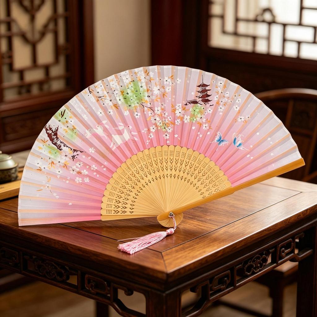 Er Qing Ancient Chinese Hanfu Dance Fan: Portable Silk Fan for Women