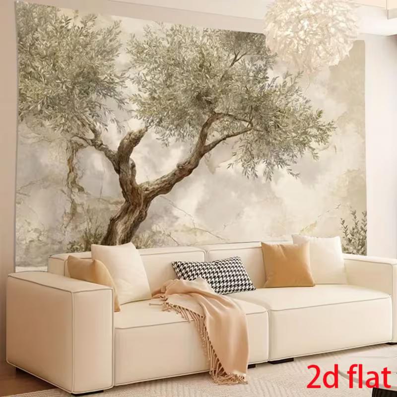 2D Vintage Olive Tree Wall Backdrop for Cozy, Earthy and Neutral Room Aesthetic 47.2x31.5inch/120*80cm