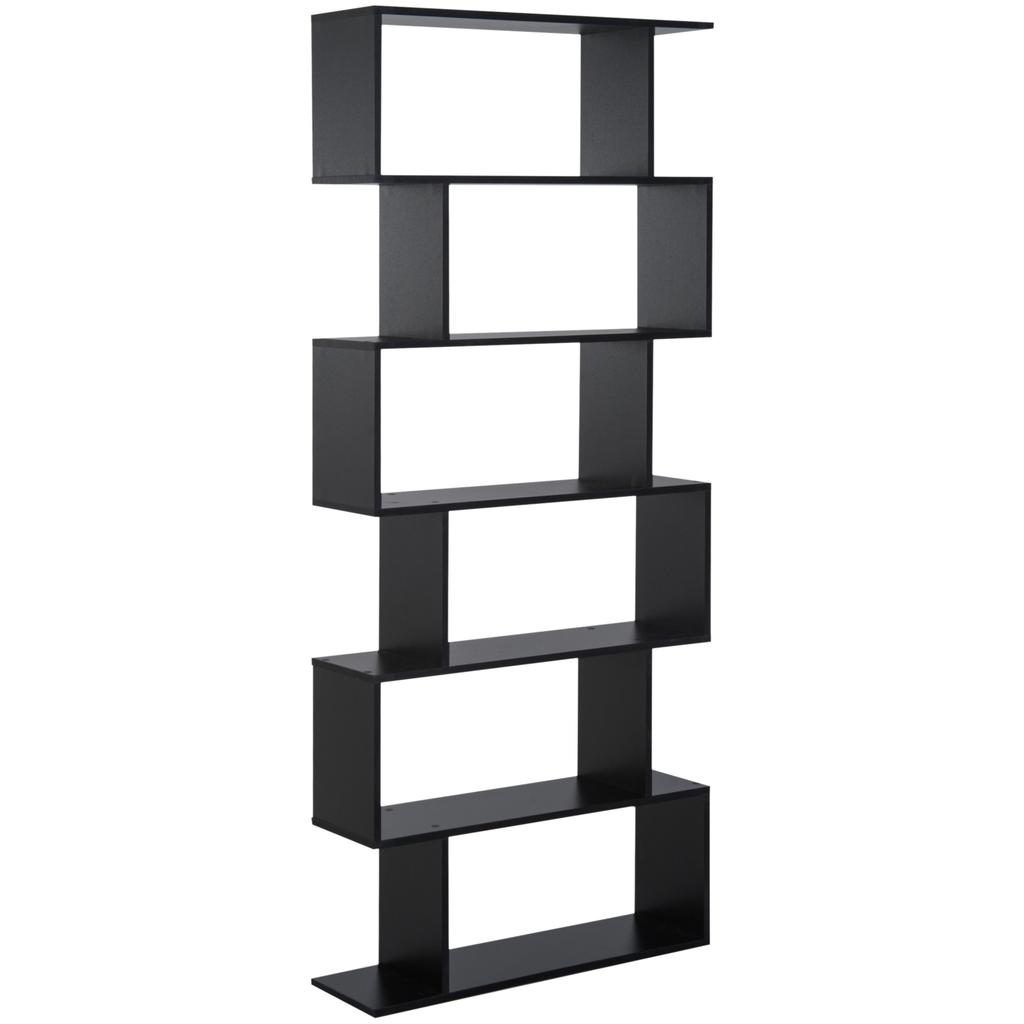 Zigzag Bookcase Shelf Contemporary Design 80L x 23W x 192H cm 6 Levels Black