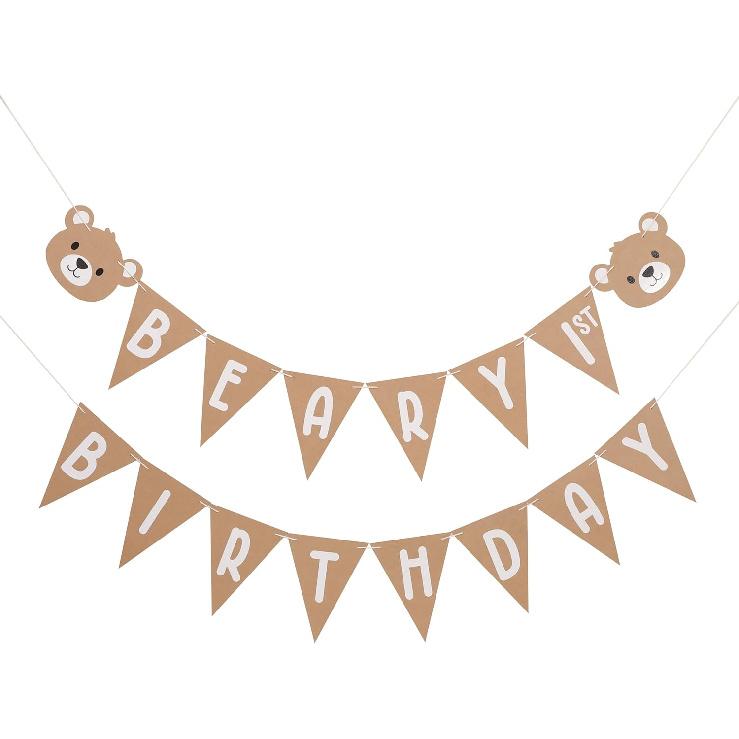 Beary 1st Birthday Banner - Neutral Bear Theme Party Banner, Boy Decoration, My Beary Birthday Banner