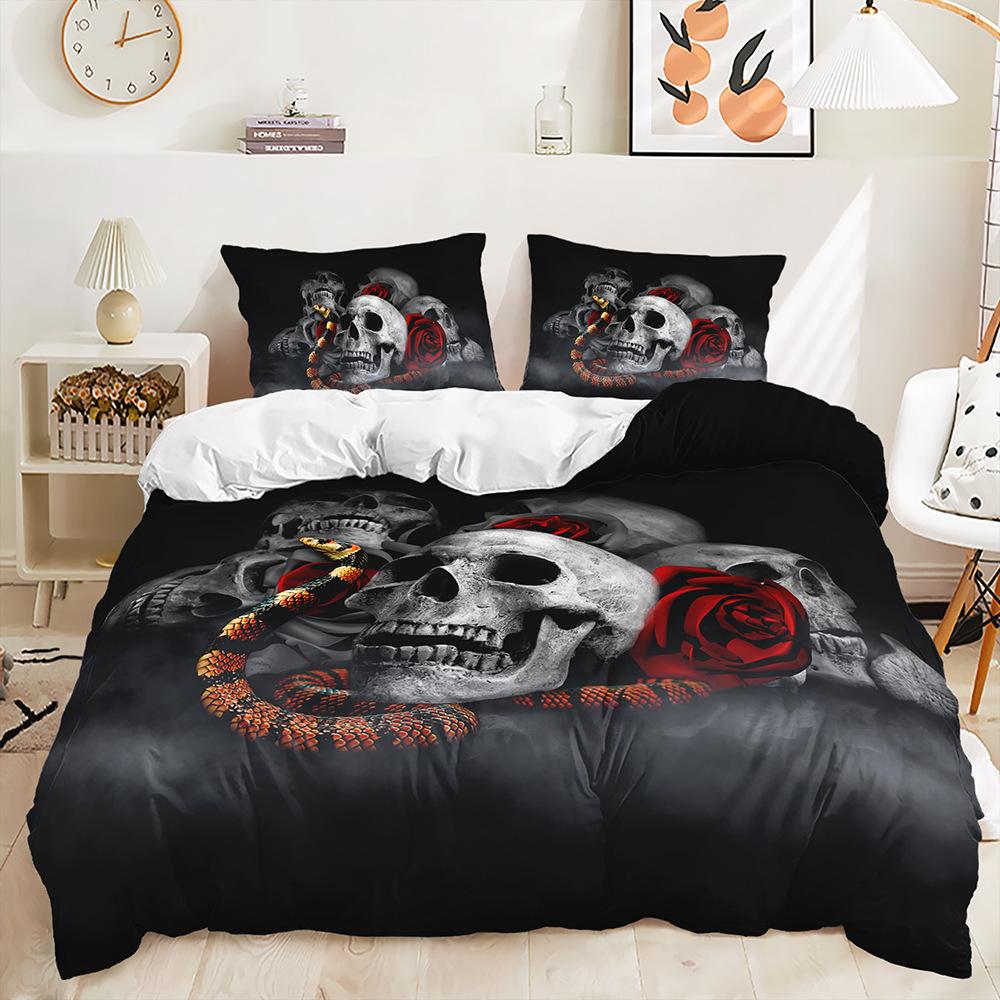 Three-Piece Quilt Cover Skull Dark Wind Kit Digital Printing Bedding