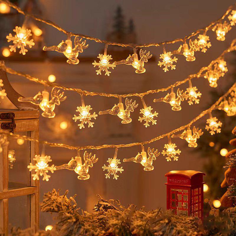 LED Snowflake Reindeer Star String Lights for Festive Room Decoration