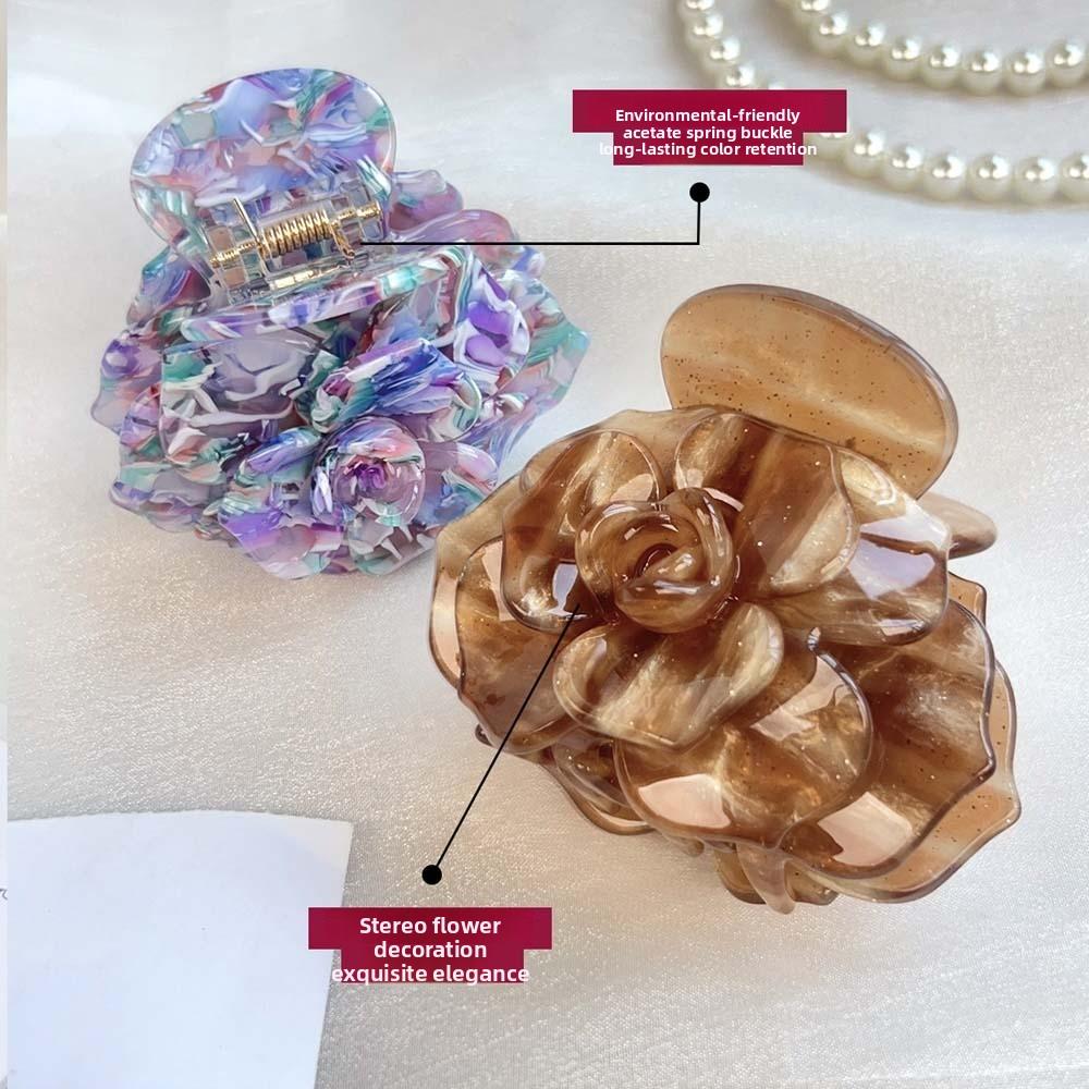 Elegant Flower Shark Clip Korean Style Acetic Acid Hair Claw Fashion Camellia Hair Claw Daily