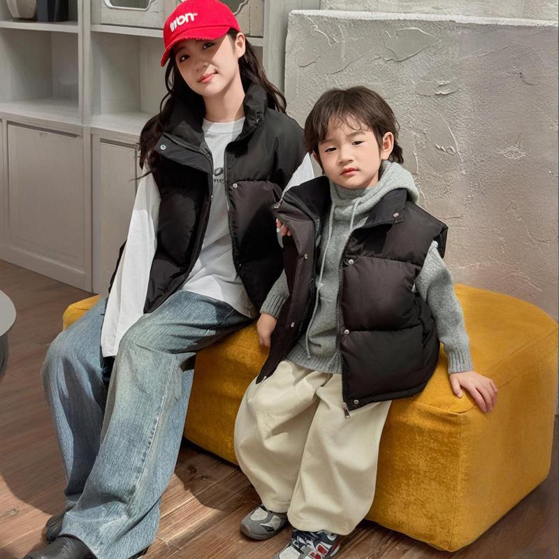 Parent-Child Autumn Winter Thickened Stand Collar Vest for Boys and Girls