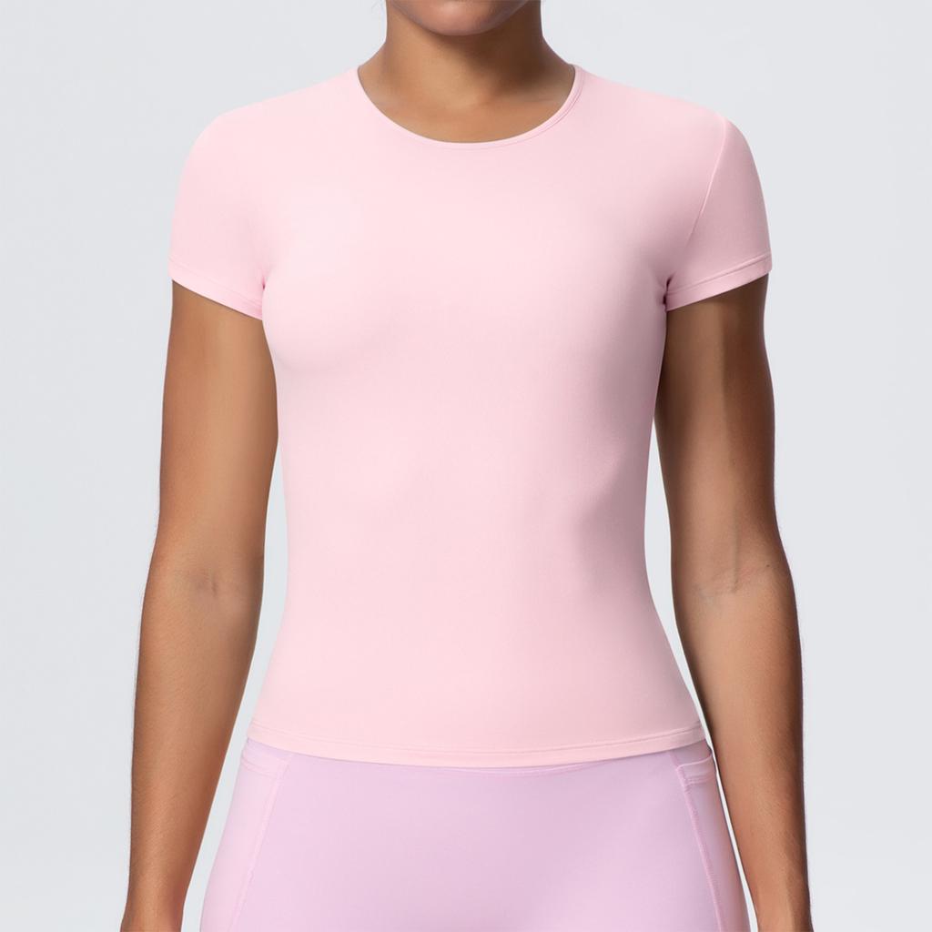 Women's Fashionable Color Slim Fit Short Sleeved Breathable Yoga Suit T-shirt Running Training Fitness Top