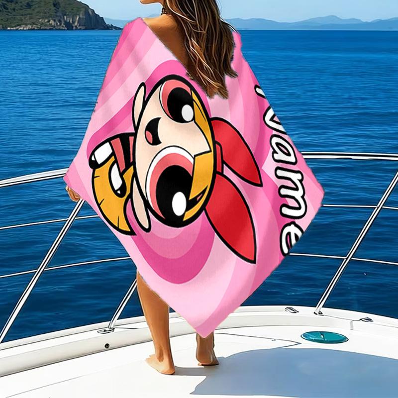 1pc The Powerpuff Girls4 Beach Towel with Custom Name, Beach/Swimming/Bath/Picnic/Camping Towel, Suitable for Seaside Beaches