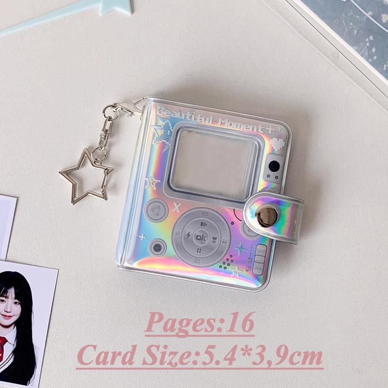 Retro Camera Mini Photo Album Stylish Laser 2 Inch Card Binder with Keychain Y2K Style Kpop Photocard Books Women Pendant 2025