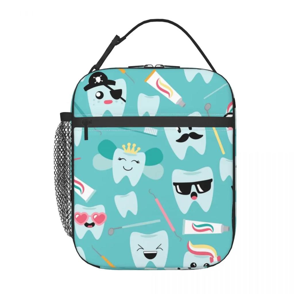 Kawaii Teeth  Pattern Insulated Lunch Bag for Women Portable Tooth Thermal Cooler Bento Box Office Picnic Travel