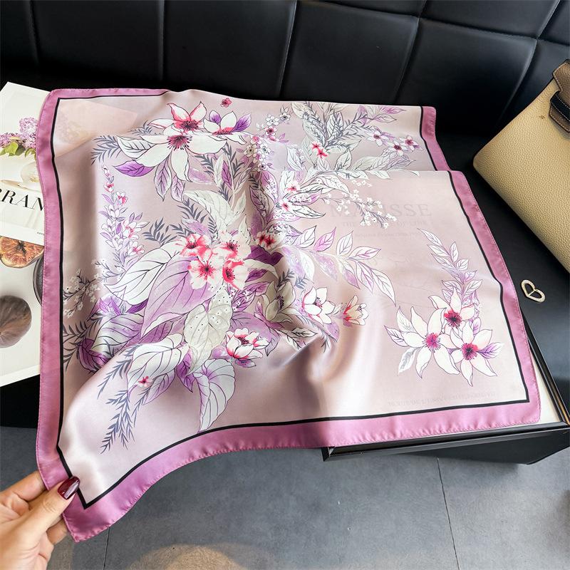 Korean Version of Gentle Simulation Silk Printing Women's Silk Scarf Square Scarf High-end Shawl Sunscreen Neck Scarf Headscarf Scarf