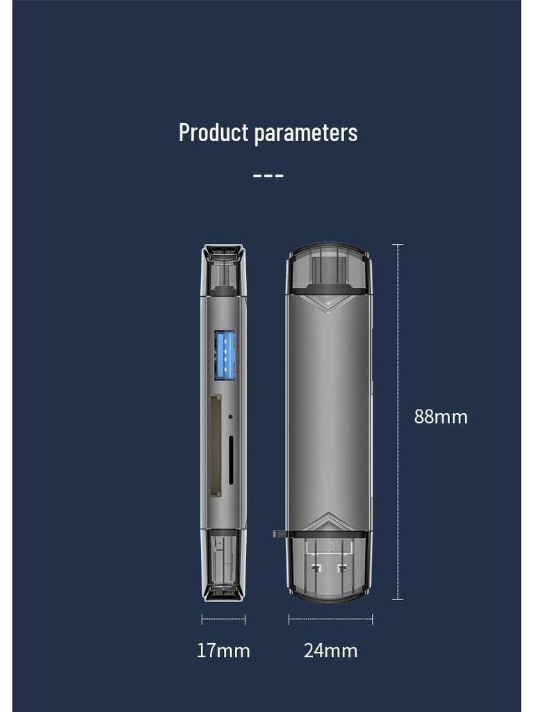 High-Speed USB 3.0 Multi-Function Card Reader for iPhone 15, SD, and TF Cards