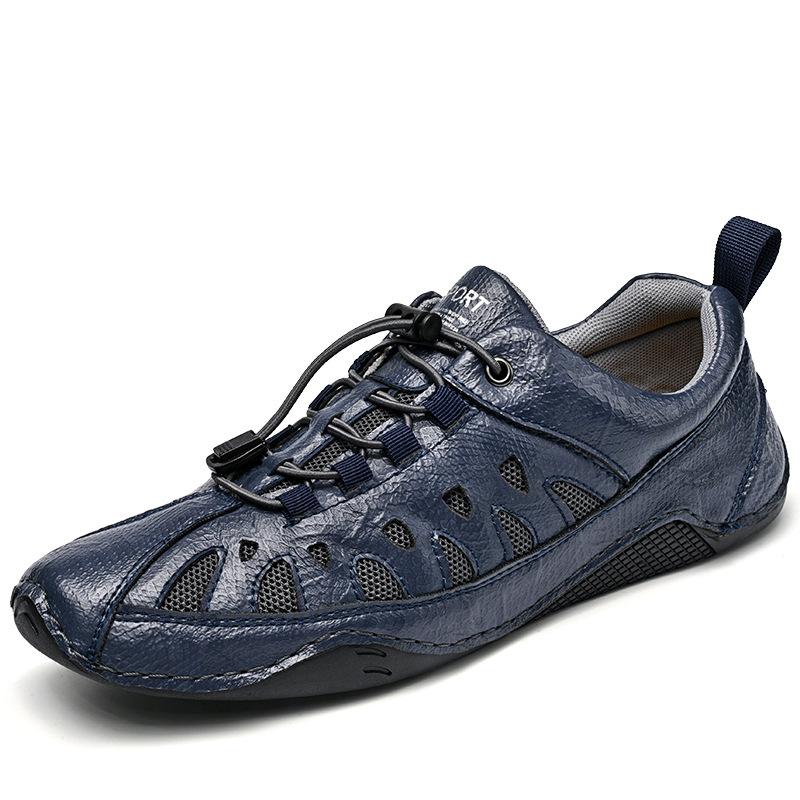 

Large size sports and leisure shoes leather surface breathable Doudou shoes soft sole outdoor driving shoes 45 синій
