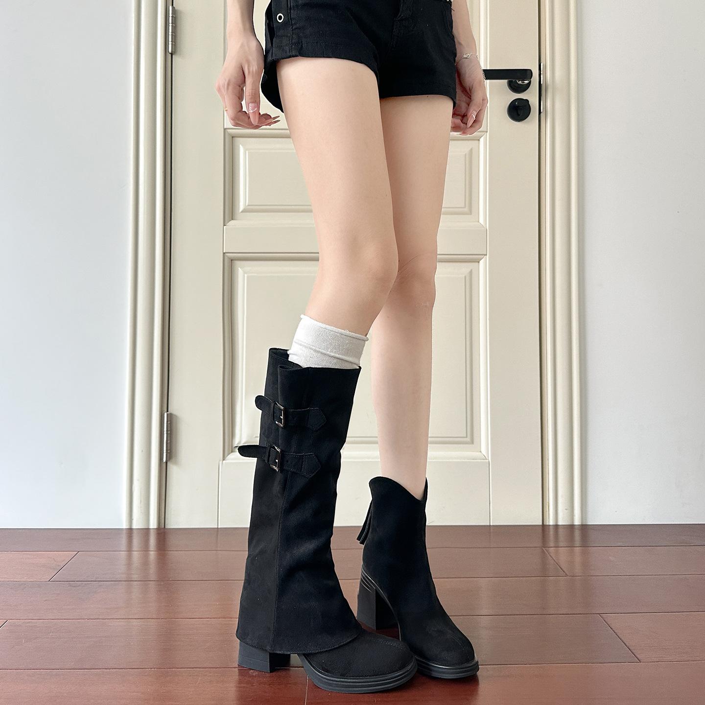 

Съемные сапоги осень и зима новые два способа носки сапоги-трубы сапоги на толстом высоком каблуке женские сапоги средней длины замшевые ковбойские сапоги 40