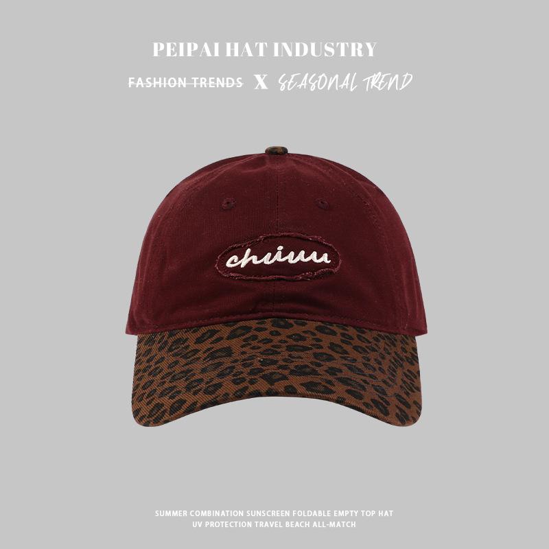 

Retro Spice Girl Leopard Print Baseball Cap Versatile Wide Brim Sunscreen Color Matching Face Small Hat Adjustable