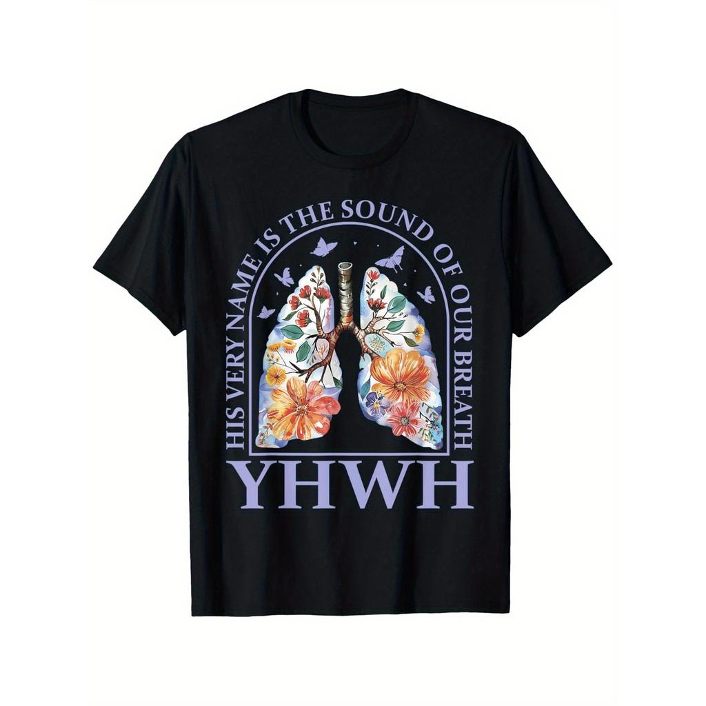 Floral Lungs YHWH Breath Religious Christian Graphic Tee Casual Cotton TShirt
