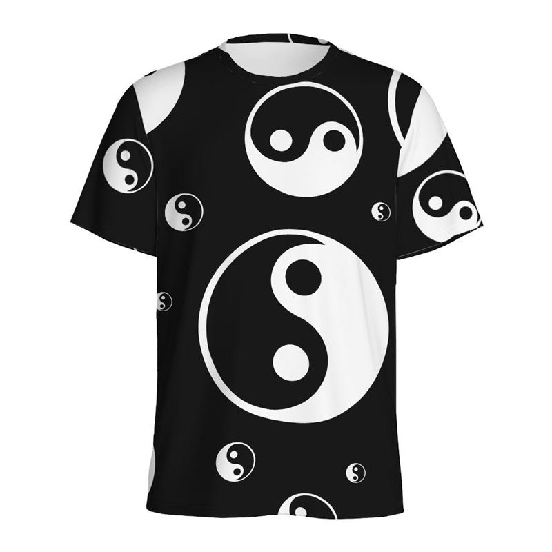 Černé Bílé Vzor Jin Jang Pánské Tričko Cool Street Kulatý Výstřih Krátký Rukáv Trička Top Dámské Léto 3D Tištěná Volná Trička