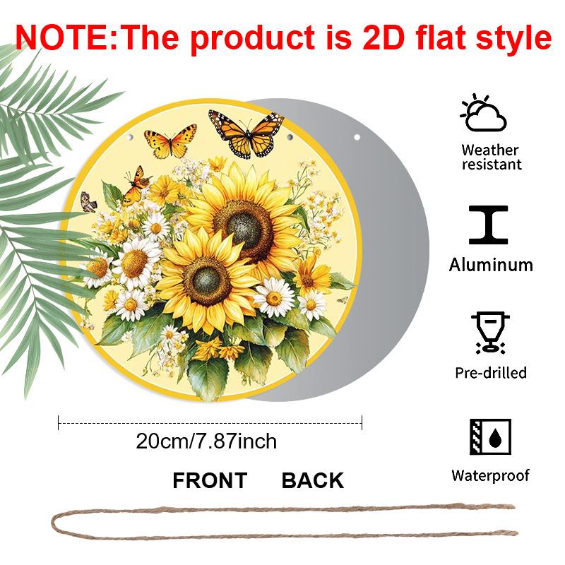 2D Flat Aluminum Retro Sunflower-Themed Wall Art 7.87 Inches X 7.87 Inches Rustic Style Perfect for Gardens, Farmhouses, Bars, Cafes, Parties, Front