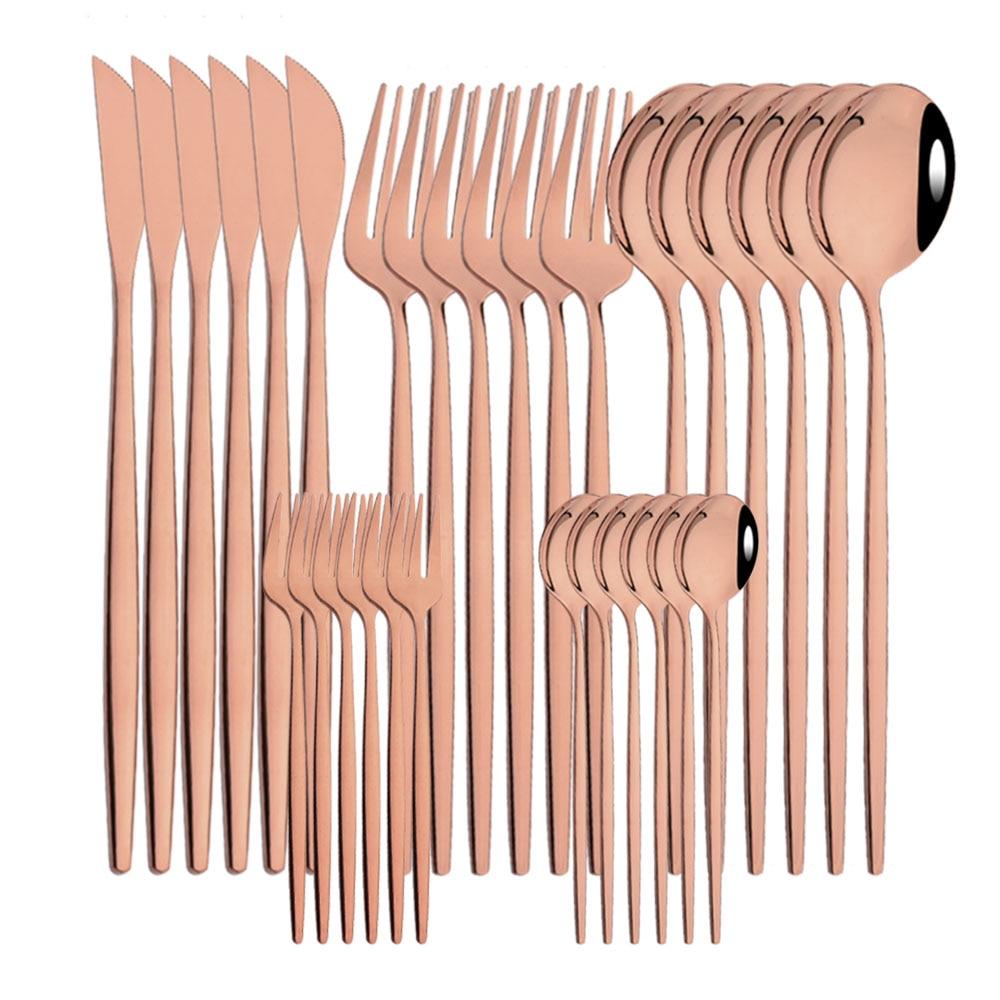30pcs Gold Dinnerware Set Stainless Steel Dinner Knife Fork Coffee Spoon Teaspoon Flatware Dishwasher Safe Kitchen Tableware Set