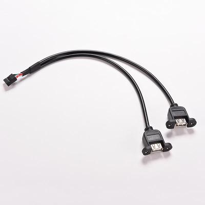 Câble adaptateur USB A femelle vers connecteur interne 9 broches, 30 cm, noir, 2 ports