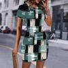 Fashion Womens Loose Abstract Geometric Patterns Print O Neck Short Sleeve Loose Streetwear A-line Dress