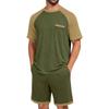 Herren Sommer-Pyjama-Set Kurzarm-Oberteil mit Tasche und passender Hose Leichte atmungsaktive Nachtwäsche Loungewear