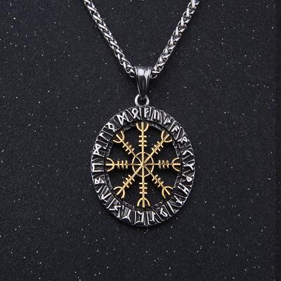 Norse Mythology Viking Chain Necklace Pendant Mens Nordic Compass  Gungnir Protection  Pendant