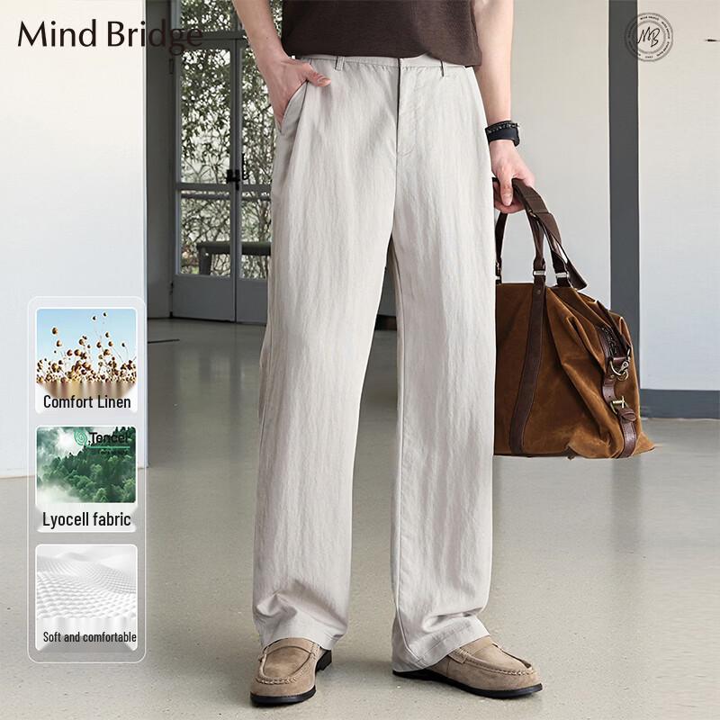 Mind Bridge Men s Lyocell-Linen Blend Straight-Leg Casual Trousers 2XL 185/88A