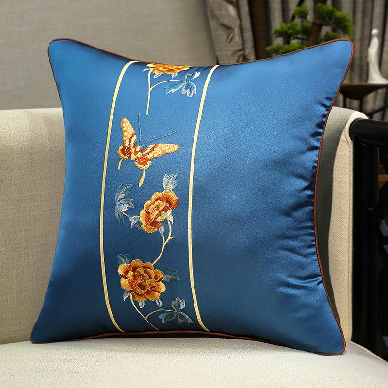 Chinese-style Embroidery Throw Pillow Redwood Sofa Cushion Cover Headboard Flowers Solid Wood Chair Lumbar Support Cushion Cover
