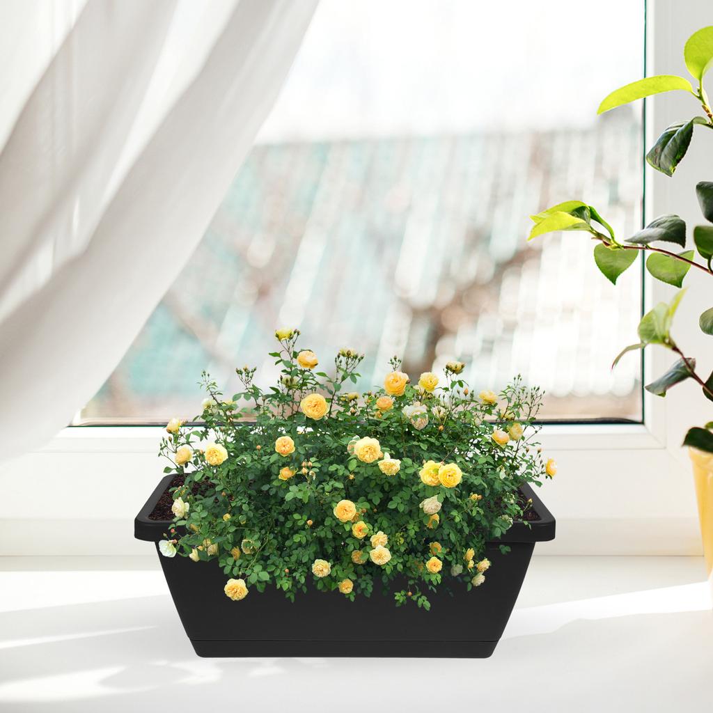 4Pcs Plastic Rectangular Window Box Planters Flower Pots for Indoor Outdoor Bonsai Vegetable Planting with Saucers