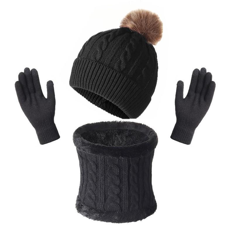 Warm Winter Knit Hat Scarf Gloves Set Men Women Outdoor Cold Weather Accessory Acrylic Triple Pack