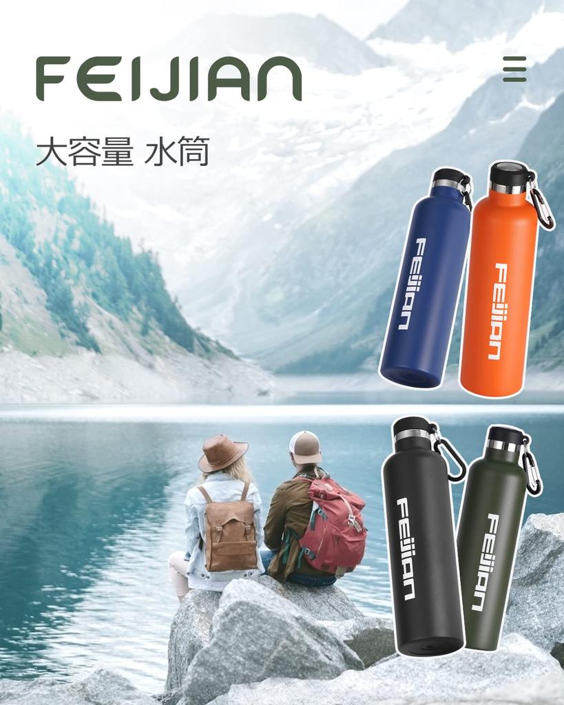 FEIJIAN 1 Liter Vacuum Insulated Stainless Steel Water Insulated for Hot and Cold Wide Mouth with Stylish for and Green Bottle, Drinks, Cover, Boys,