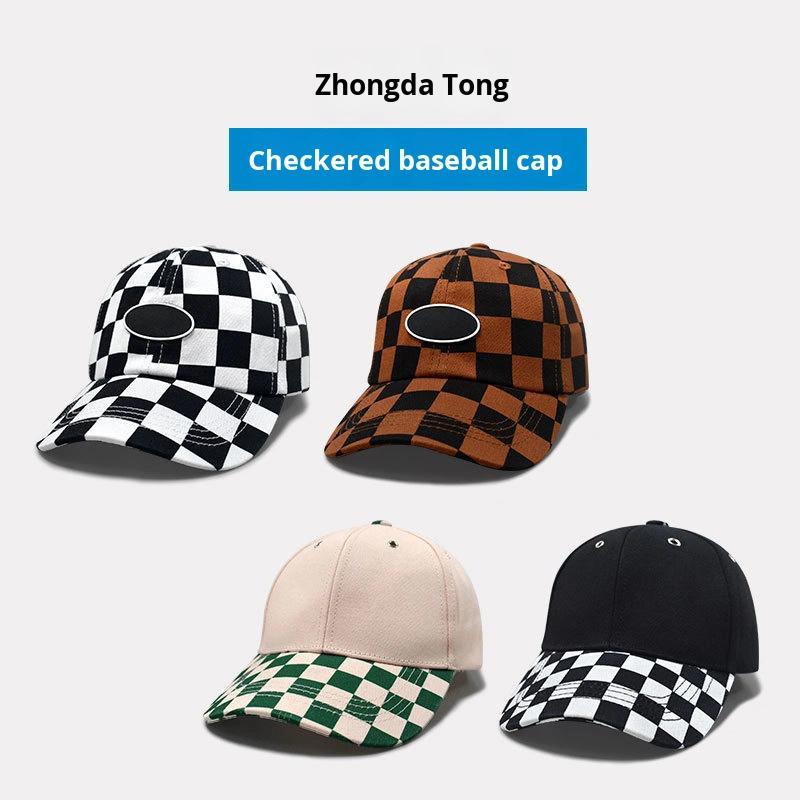 Fashion Checkerboard Baseball Caps 6 Panel Checkered Golf Hats Beige Green Plaid Checkered Sport Caps for